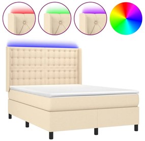 vidaXL Κρεβάτι Boxspring με Στρώμα &amp; LED Κρεμ 140x200 εκ. Υφασμάτινο