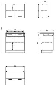 Σύνθεση Κουζίνα Dalila 80 Γκρί Δρύς - Λευκό 80x51,5x206,5 εκ. 80x51.5x206.5 εκ.