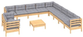 vidaXL Σαλόνι Κήπου Σετ 12 Τεμαχίων Μασίφ Ξύλο Πεύκου &amp; Γκρι Μαξιλάρια