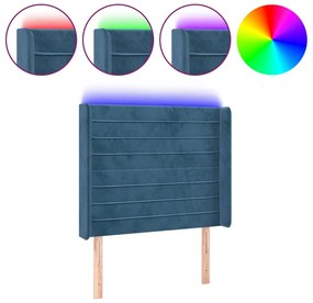 vidaXL Κεφαλάρι Κρεβατιού LED Σκούρο Μπλε 103x16x118/128 εκ. Βελούδινο