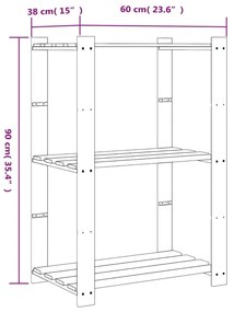 Ραφιέρα με 3 Ράφια Μαύρο 60 x 38 x 90 εκ. Μασίφ Ξύλο Πεύκου - Μαύρο