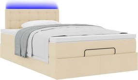 vidaXL Οθωμανικό κρεβάτι με στρώμα &amp; LEDs Cream 120x190cm ύφασμα