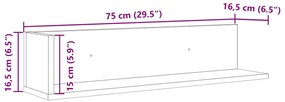 Ραφιέρες Τοίχου 2 τεμ. Μαύρες 75x16,5x16,5 εκ από Μοριοσανίδα - Μαύρο