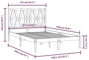 Πλαίσιο Κρεβατιού 135 x 190 εκ. Μασίφ Ξύλο Πεύκου Double - Καφέ