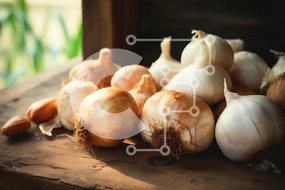 Σετ των 2 Intra Συλλεκτικό Ξύλινο Παζλ Plywood 4mm - Φρέσκα κρεμμύδια σε ξύλινο τραπέζι Σε Ξύλινο Κουτί - Διαστάσεις: 10x10 cm – 25 κομμάτια