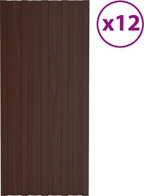vidaXL Πάνελ οροφής 12 τεμ. Καφέ 100 x 45 cm Γαλβανισμένος χάλυβας