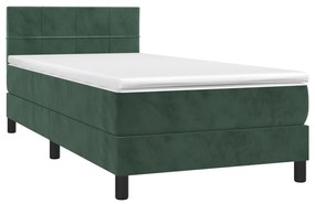 vidaXL Κρεβάτι Boxspring με Στρώμα Σκούρο Πράσινο 100x200εκ. Βελούδινο