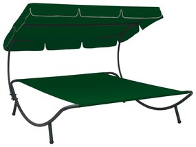 vidaXL Ξαπλώστρα - Κρεβάτι Διπλή Πράσινη με Σκίαστρο