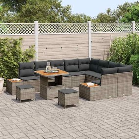 vidaXL Σετ Καναπέ Κήπου με μαξιλάρι 12 pcs Γκρι Πολυ ράταν