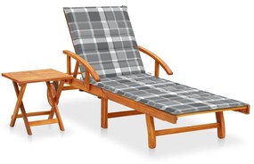 Ξαπλώστρα Κήπου με Τραπεζάκι από Μασίφ Ξύλο Ακακίας & Μαξιλάρι