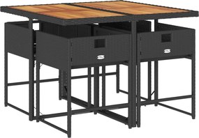 vidaXL Σετ Τραπεζαρίας Κήπου 5 Τεμαχίων Μαύρο Συνθ. Ρατάν με Μαξιλάρια