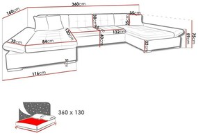Γωνιακός Καναπές Comfivo 155, Λειτουργία ύπνου, Αποθηκευτικός χώρος, 360x160x75cm, 189 kg, Πόδια: Πλαστική ύλη | Epipla1.gr
