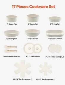 VEVOR 17 Piece Pots and Pans Set Granite Nonstick Kitchen Cookware White