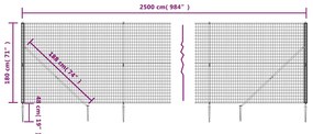 vidaXL Συρματόπλεγμα Περίφραξης Ανθρακί 1,8 x 25 μ. με Καρφωτές Βάσεις