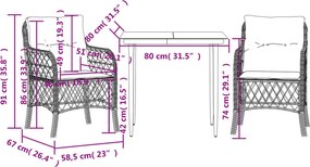 vidaXL Σετ Επίπλων Bistro 3 τεμ. Μικτό Μπεζ Συνθ. Ρατάν με Μαξιλάρια