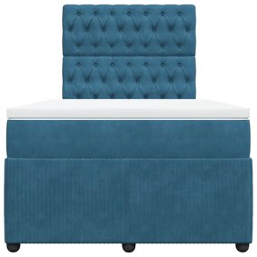 vidaXL Κρεβάτι Boxspring με Στρώμα Μπλε 120x190 εκ. Βελούδινο