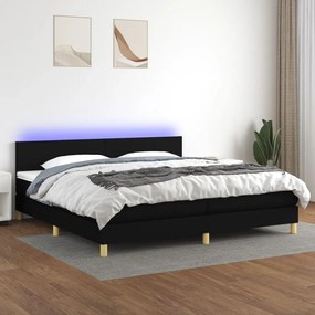 Κρεβάτι Boxspring με Στρώμα &amp; LED Μαύρο 200x200 εκ. Υφασμάτινο