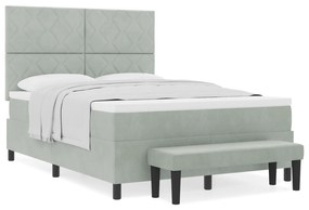 vidaXL Κρεβάτι Box Spring με Στρώμα & Πάγκο Ανοιχτό Γκρι 140x190 εκ. Βελούδο