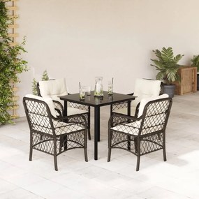 vidaXL Σετ Τραπεζαρίας Κήπου 5 Τεμαχίων Καφέ Συνθ. Ρατάν με Μαξιλάρια