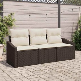 vidaXL Σετ Καναπέ Κήπου 3 pcs Καφέ και Λευκό συνθετικό ρατάν