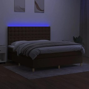 ΚΡΕΒΑΤΙ BOXSPRING ΜΕ ΣΤΡΩΜΑ &amp; LED ΣΚ.ΚΑΦΕ 160X200ΕΚ. ΥΦΑΣΜΑΤΙΝΟ 3135768