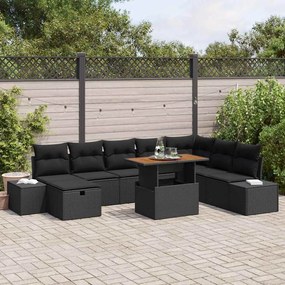 vidaXL Σετ Καναπέ Κήπου με μαξιλάρι 9 pcs Μαύρο Πολυ ράταν