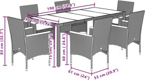 vidaXL Σετ Τραπεζαρίας Κήπου 7 τεμ. Μπεζ Συνθ.Ρατάν/Γυαλί με Μαξιλάρια