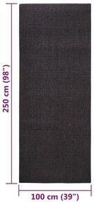 Χαλί Μαύρο 100 x 250 εκ. από Φυσικό Σιζάλ - Μαύρο