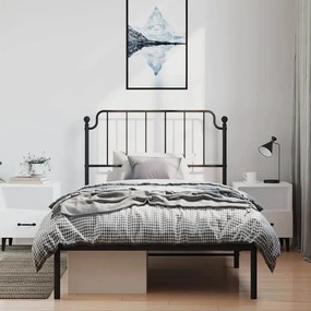 vidaXL Πλαίσιο Κρεβατιού με Κεφαλάρι Μαύρο 100 x 200 εκ. Μεταλλικό
