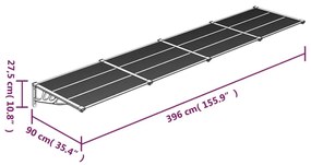 Στέγαστρο Πόρτας Μαύρο 396 x 90 εκ. από Πολυκαρβονικό - Μαύρο