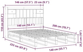 Κρεβάτι Βιβλιοθήκη Χωρίς Στρώμα 140x200 εκ Μασίφ Ξύλο Πεύκο - Λευκό