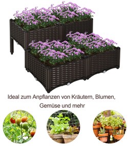 Outsunny Υπερυψωμένο παρτέρι, γλάστρα με τρύπες αποστράγγισης, γλάστρα σε εμφάνιση rattan, πλαστικό, καφέ, 40 x 40 x 44 cm