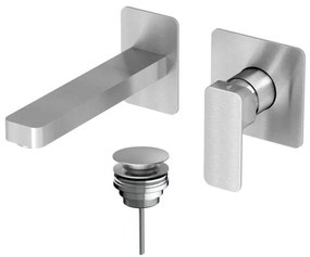 Eurorama Eletta Tecno Inox Finish Μπαταρία Νιπτήρος εντοιχισμού 2 οπών+Βαλβίδα Νιπτήρα Clic Clac 144904-110 R0338-110