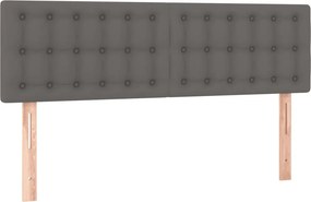 vidaXL Κρεβάτι Boxspring με Στρώμα Γκρι 140x190εκ. από Συνθετικό Δέρμα