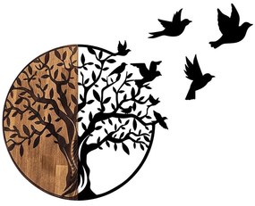 Διακοσμητικό Τοίχου Tree And Birds 899SKL2309 92x3x71cm Walnut-Black Wallity Metal,Wood