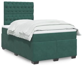 vidaXL Κρεβάτι Boxspring με Στρώμα Σκούρο Πράσινο 120x190εκ. Βελούδινο