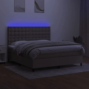 Κρεβάτι Boxspring με Στρώμα &amp; LED Taupe 160x200 εκ. Υφασμάτινο - Μπεζ-Γκρι