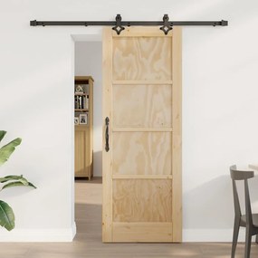 vidaXL Συρόμενη Πόρτα  με Σετ Εξαρτημάτων 73.5x198.5 εκ. Συμπαγές Ξύλο Πεύκου