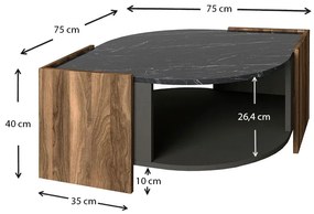 Τραπεζάκι σαλονιού Marbel Megapap από μελαμίνη χρώμα καρυδί - μαύρο εφέ μαρμάρου 75x75x40εκ.