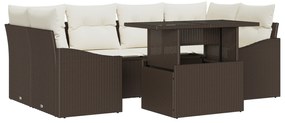 vidaXL 7 τεμαχίων σετ καναπέ κήπου με μαξιλάρια καφέ πολυ ρατάν