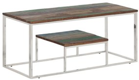 vidaXL Τραπεζάκι Σαλονιού Ασημί Ανοξείδωτο Ατσάλι & Μασίφ Ανακ. Ξύλο