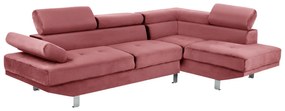 CORNER SOFA FAITH DUSTY PINK VELVET METAL LEGS 254x79-160x70H-84Hcm.