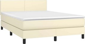VidaXL Κρεβάτι Boxspring με Στρώμα & LED Κρεμ 140x190 εκ. Συνθ. Δέρμα