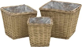 vidaXL Γλάστρες Υπερυψωμένες 3 τεμ. Wicker με Επένδυση Πολυαιθυλενίου