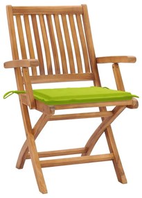 Καρέκλες Κήπου 2 τεμ. Μασίφ Ξύλο Teak με Φωτ. Πράσινα Μαξιλάρια - Πράσινο