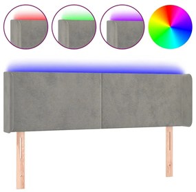 Κεφαλάρι Κρεβατιού LED Ανοιχτό Γκρι 147x16x78/88 εκ. Βελούδινο - Γκρι