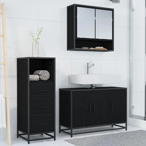 vidaXL Σετ Επίπλων Μπάνιου με ράφι 3 pcs Μαύρη Οξυά Επεξεργασμένο ξύλο