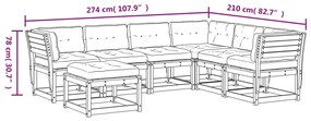 Σαλόνι Κήπου Σετ 7 Τεμαχίων από Μασίφ Ξύλο Πεύκου με Μαξιλάρια - Καφέ