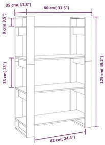 Βιβλιοθήκη/Διαχωριστικό Χώρου 80x35x125 εκ. Μασίφ Ξύλο Πεύκου - Καφέ