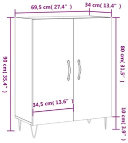 Ντουλάπι Γκρι Sonoma 69,5 x 34 x 90 εκ. από Επεξεργασμένο Ξύλο - Γκρι